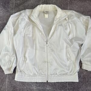 Women's Vintage 90's Adidas Trefoil Logo White Windbreaker Bomber Jacket Sz S